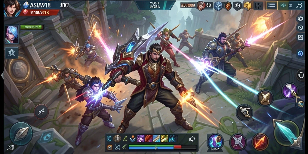 Tampilan gameplay seru dalam pertempuran MOBA.