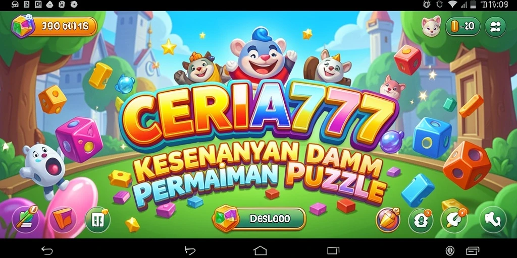 Screenshot utama CERIA777 menunjukkan gameplay Puzzle yang seru dan penuh warna.