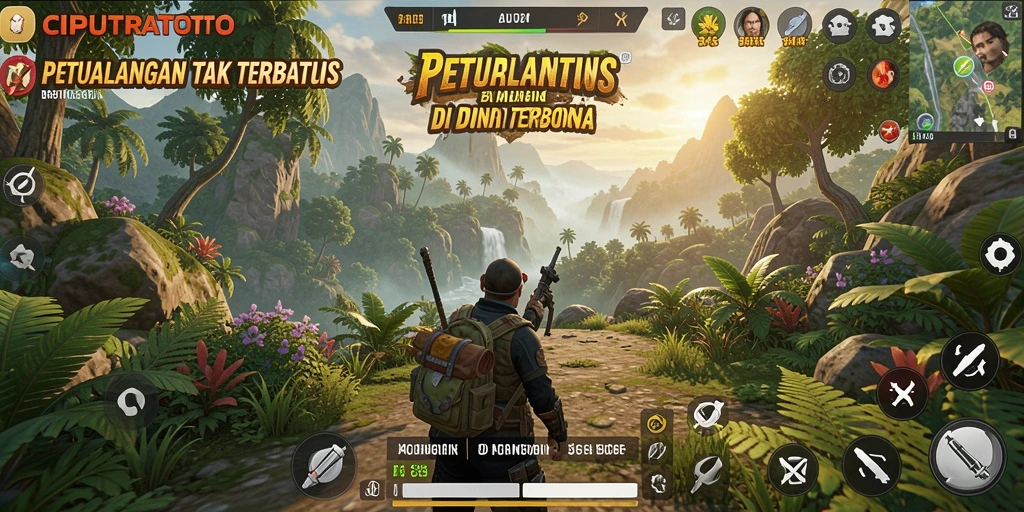 Screenshot utama menampilkan petualangan dalam dunia terbuka.