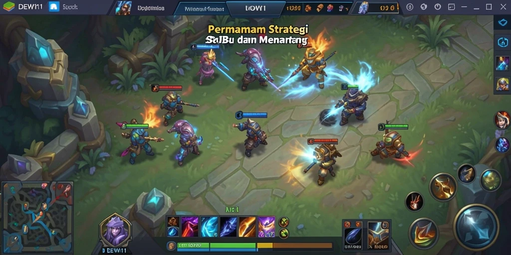 Tangkapan layar dari gameplay seru DEWI11 dalam pertempuran MOBA.