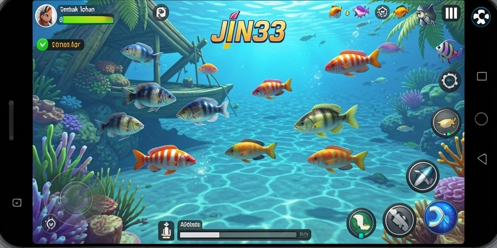 Tampilan gameplay JIN33 yang menampilkan aksi tembak ikan yang seru.