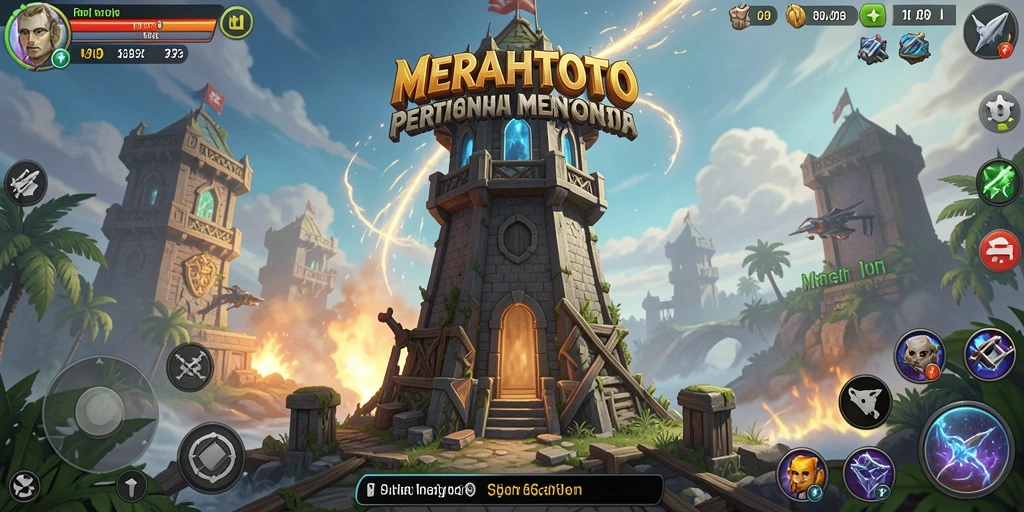 Tangkapan layar gameplay MERAHTOTO dengan aksi menara yang mendebarkan.