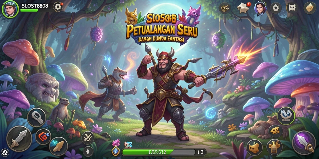 Screenshot utama SLOST8808 menampilkan karakter menjelajahi dunia petualangan.